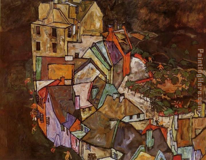 Edge of Town Krumau Town Crescent III painting - Egon Schiele Edge of Town Krumau Town Crescent III art painting